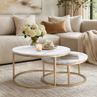 Petit plateau en marbre pour loisirs modernes table d'appoint ronde en bois à imbriquer pour le thé et le café ensemble combiné pieds en or luxe