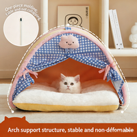 Lit-tente pour animaux de compagnie, maison-caverne en peluche pour chat, coussin en polaire chaud, rideau à carreaux, tapis portable et confortable, antidérapant, pour petits chiens et chatons, vente en gros