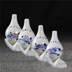 Ocarina en porcelaine bleue et blanche à 6 trous en forme de goutte d'eau, instrument de musique folklorique, cadeau souvenir, vente en gros - Product Image 5