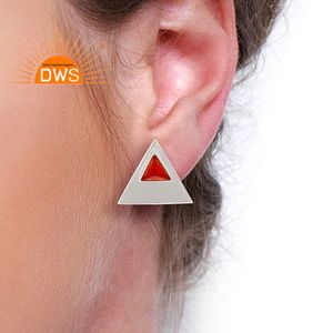 Triangle forme boucles d'oreilles bijoux en argent fin en gros naturel cornaline pierres précieuses boucles d'oreilles pour les femmes cadeau pour elle - Product Image 4