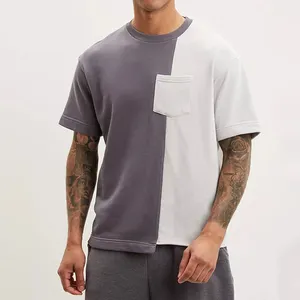 T-shirt da uomo oversize all'ingrosso Streetwear color block sul petto T-shirt Step Hem T-shirt personalizzate da uomo