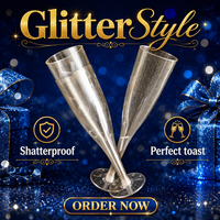 Gelas Plastik Sekali Pakai 6 oz dengan Glitter Emas untuk Flute Sampanye untuk Pernikahan, Natal & Ulang Tahun, Penggunaan Wine
