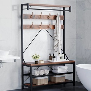 Porta d'<span class=keywords><strong>ingresso</strong></span> di lusso ad angolo in metallo regolabile in piedi scarpa <span class=keywords><strong>appendiabiti</strong></span> in legno ganci da parete <span class=keywords><strong>appendiabiti</strong></span> cappello <span class=keywords><strong>appendiabiti</strong></span> con mensola - Product Image 2