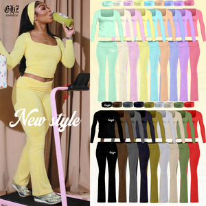 Loungwear setelan Yoga aktif wanita, Set <span class=keywords><strong>2</strong></span> potong celana menyala pinggang dapat dilipat lengan panjang dan bando musim gugur musim dingin 2025 - Product Image 1