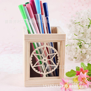 Wooden Desktop <b>Pen</b> Holder Square Natural Wood Color Cartoon Design For Office And Children Storage <b>Box</b> BT 001 - Product Image 4