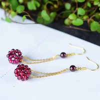 Anting-anting kepang tema tanaman & bunga kristal mikro alami Hydrangea dengan pengait telinga perak 14K/925, lapisan tahan luntur