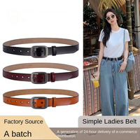 Sabuk Kulit Sapi Asli Berkualitas Baik untuk Wanita, Gesper Persegi Tahan Lama dengan Pin Logam, Cocok untuk Celana Jeans