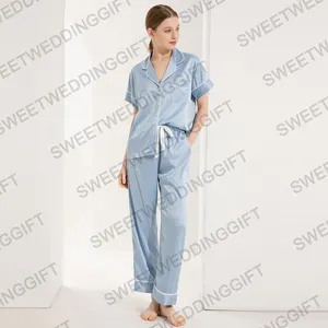 928 yeni tasarım bayan ipek saten pijama lüks Loungewear iki parçalı pijama setleri