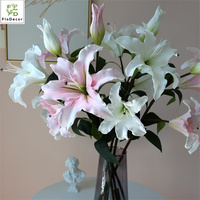 Vente en gros de fleurs de lys artificielles à 3 têtes pour centre de table et décoration de mariage