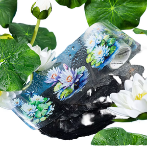 Pegatinas de bricolaje botánicas de cebado fresco europeo, Serie de estanque de loto de verano, manual de cinta troquelada, 1 rollo de agua activada para enmascarar - Product Image 1