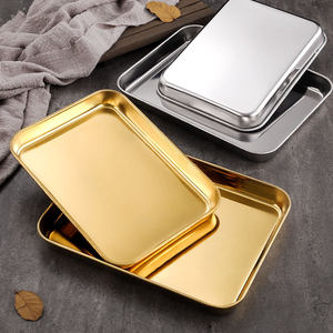 Plateau rectangulaire en acier inoxydable 304, doré/argenté, pour service alimentaire, cuisine commerciale, barbecue, assiette à collation, assiette creuse - Product Image 1