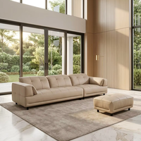 Ensemble de canapés en cuir sectionnels luxueux et confortables, design minimaliste contemporain, fonction extensible, pieds en acier inoxydable, salon