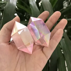 Wholesale Hot Sale High Quality Angel Aura Polished Crystal Aura Rose Quartz Double Point Healing For Sell And Home Decoration
