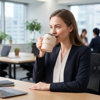Vente en gros de tasses à café miniatures personnalisées de 12 oz en acier inoxydable 304 à double paroi, isolées sous vide, étanches, avec poignée et couvercle pour le bureau
