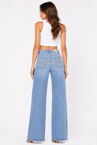 Jeans in denim lavato a vita alta a gamba larga, vestibilità ampia, lunghi, casual da donna, blu - Product Image 4