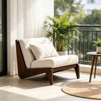 Fauteuil lounge sculptural en buis massif de style mid-century, cadre foncé, siège ergonomique en tissu crème, vente en gros, fournisseur direct d'usine