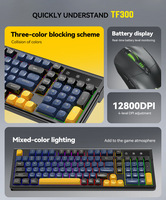 Set Keyboard dan Mouse Nirkabel TF300, Keyboard Gaming Isi Ulang, Koneksi Dual-Mode BT 2.4G, Penghubung Multi-Perangkat, Ergonomis
