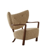 Fauteuil pouf moderne en bois massif Woolf avec revêtement en tissu, housse amovible, pour salon, hôtel, maison, bureau, salle à manger