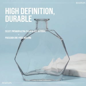 Bouteille de whisky en verre cristal de luxe moderne, ronde, hexagonale, à base épaisse, 800 ml, vide, pour vin et <span class=keywords><strong>vodka</strong></span> - Product Image 2