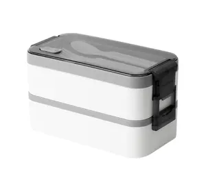 1500ml Kunststoff Double Tiers Bento Lunch Box mit Löffel und Gabel Lebensmittel behälter Set