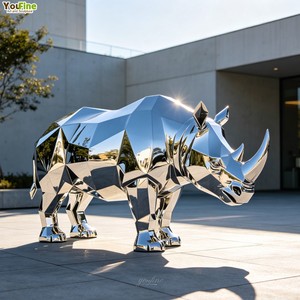 Sculpture de <span class=keywords><strong>rhinocéros</strong></span> contemporaine en acier inoxydable, grande statue d'art métallique à faible polyvalence pour projets commerciaux et propriétés de luxe - Product Image 5