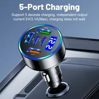 Nuevo Cargador de Coche USB 5 en 1 de 66/75W, Adaptador de Carga Rápida PD Tipo C para Teléfono Xiaomi Samsung, Adaptador de Coche
