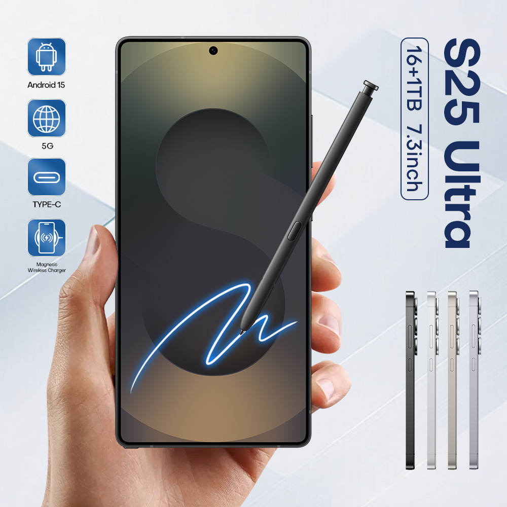 Оригинальный S25 Ultra Android 14 5G разблокированный сотовый телефон 7,3 дюймов HD экран 16 ГБ + 1 ТБ Dual Sim мобильные телефоны