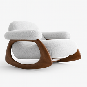 Fauteuil à bascule sculptural moderne, structure en bois massif et revêtement en bouclette pour la maison, le bureau, le salon, la salle à manger - Product Image 2