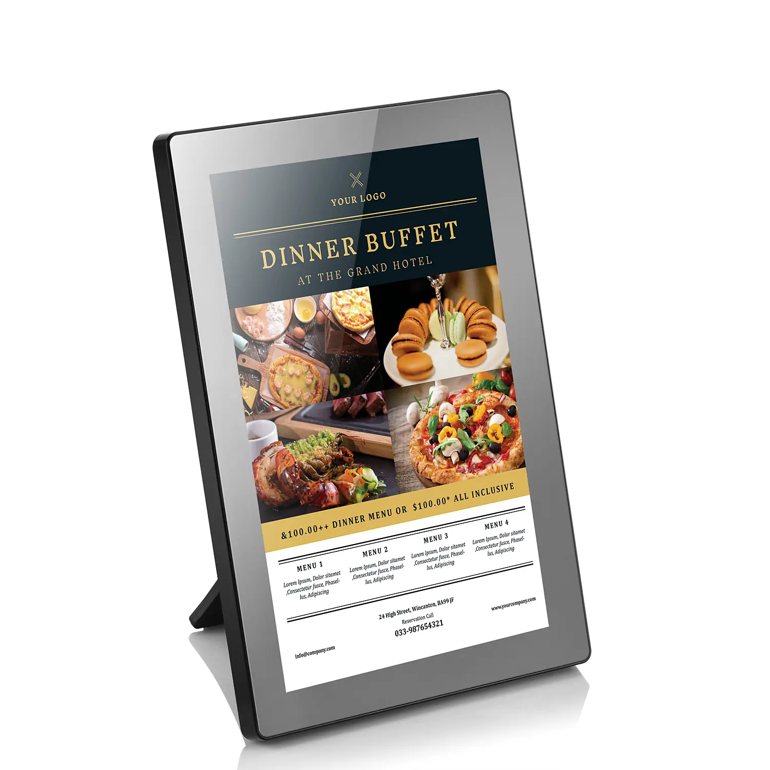 Wifi bağlantısı küçük masa üstü dijital tabela ekran Android işletim sistemi ile restoran dijital menü ekranı oynatıcı