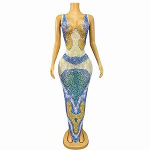 Abiti da festa di compleanno senza maniche in cristallo per ragazze abbigliamento elegante comodo per le caratteristiche principali del Night Club - Product Image 3