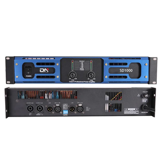 Professional Audio System Amplifi 1000w Class D 2U 2 Two Channel 2ch Digital Mixer Audio Speakers Amplifier