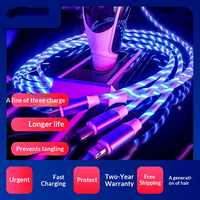 Câble de données USB lumineux RVB 3-en-1 à chargement rapide, cordon de chargeur de voiture lumineux pour iOS, Android et Type C – Offre Spéciale