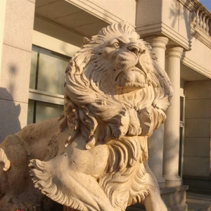 Design moderno Life-Size Golden Temple <span class=keywords><strong>Indoor</strong></span>/Outdoor Calcário Mármore Red <span class=keywords><strong>Stone</strong></span> Lions Sign Venda ocidental inoxidável para Driveway