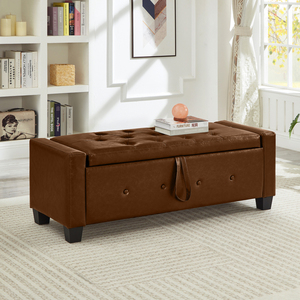 Panca Ottomana 48 Pollici in Ecopelle Trapuntata con Vano Contenitore Marrone per Camera da Letto, Soggiorno, Corridoio - Product Image 1