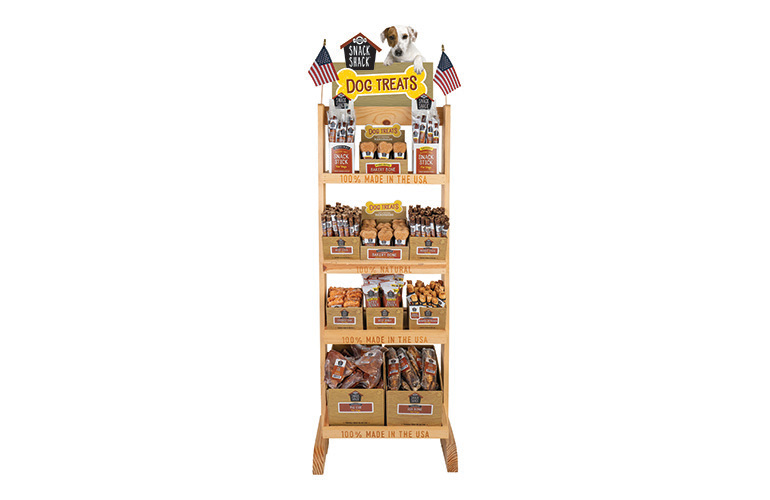 Customized Modern Pet Dog Treats Wood Floor Standing Display Stand with Storage for Pet Store Retail — view 6