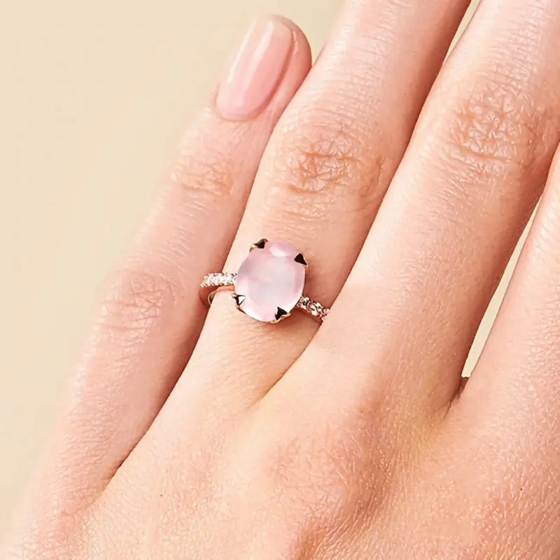 Best Selling Fashion Women S925 Sterling Silver 925 Rose quartz ring Square Pink Crystal Rose Gold Ring