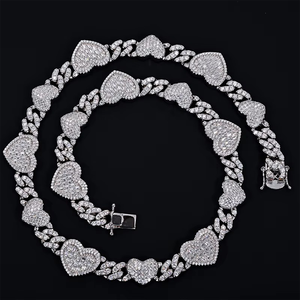 925er Sterlingsilber VVS Moissanit Halskette Hip Hop Diamantprüfer-geprüft Vergoldete Iced Out Herz Cuban Gliederkette für Unisex - Product Image 1