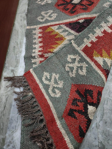 Southwestern <b>Boho</b> Runner <b>Rug</b> | Handmade Wool Jute Geometric Tribal Carpet for Farmhouse Hallway Entryway Home Floor Decor - Product Image 4