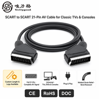 Câble SCART en PVC avec connecteurs angulaires nickelés, connexion sécurisée pour lecteur DVD vers TV - 1,5 m, fabriqué en Chine