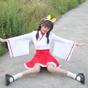 Japanese Style Little <b>Witch</b> Cosplay Costume Red Kimono Lolita Anime Role Play Dress Summer 2023 Polyester Fabric - Product Image 1
