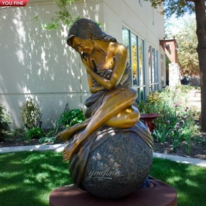 YOUFINE - Estatua <span class=keywords><strong>de</strong></span> Mujer <span class=keywords><strong>de</strong></span> Bronce <span class=keywords><strong>de</strong></span> Tamaño Real Apoyada en un Barandal, Escultura <span class=keywords><strong>de</strong></span> Figura Femenina Realista para Decoración <span class=keywords><strong>de</strong></span> Jardín Exterior - Product Image 3