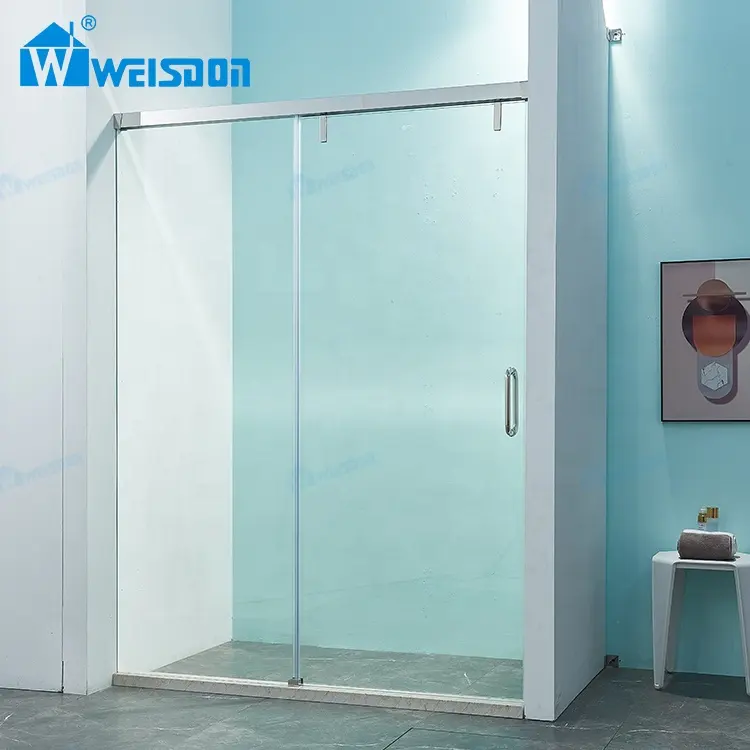 Tampon temperli cam çerçeveli duş odası ile Weisdon düz paslanmaz çelik sürgülü duş kapısı