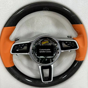 Volant sport à 3 branches en fibre de carbone + cuir Nappa de couleur <span class=keywords><strong>orange</strong></span>, compatible avec Porsche Macan Cayenne 718 Boxster Cayman <span class=keywords><strong>Taycan</strong></span> - Product Image 2