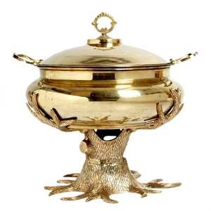 Luxury Table Top Gold-Plated Brass Chafing Dish with Engraved Design <b>Tree</b> <b>Stand</b> Casting Technique Wedding Catering Serving Dish - Product Image 1