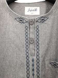<b>Men's</b> Cotton <b>Thobe</b> Casual Floor Length Short Sleeve Solid Color Embroidery Middle East Daily Wear 56-62 Sizes 6 Colors - Product Image 3