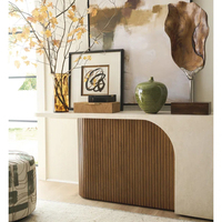 KUMUSI FURNITURE Table console d'entrée de luxe en travertin beige et bois pour l'ameublement de la maison