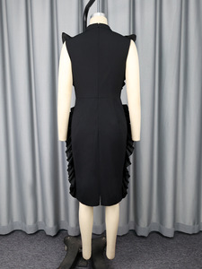 Robes midi noires à volants sans manches pour femmes - Robe de soirée élégante et formelle avec col montant et détail de volants superposés - Product Image 6