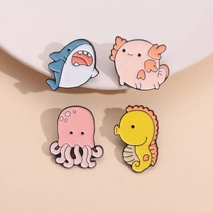 Broches de Metal com Temática Marinha: Tubarão-Baleia, Golfinho, Peixe-Balão - Presente Divertido para Crianças, Joias e Acessórios de Desenho Animado - Product Image 1