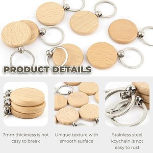 Llaveros de <span class=keywords><strong>Madera</strong></span> Redondos para Grabado Láser, Etiquetas de <span class=keywords><strong>Madera</strong></span> para Llaves, Anillos de Acero Inoxidable para Manualidades, Regalos Personalizados - Product Image 3