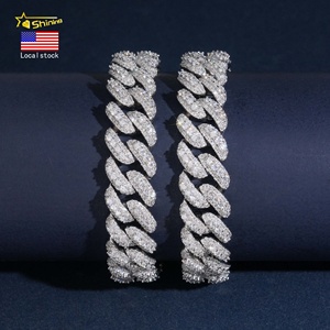 USA Local Stock Fine Jewelry Hip Hop Iced Out <strong>Sterling</strong> <strong>Silver</strong> 925 VVS Moissanite Lab Diamond Cuban Fashion <strong>Men</strong> Cuban <strong>Bracelet</strong> - Product Image 1